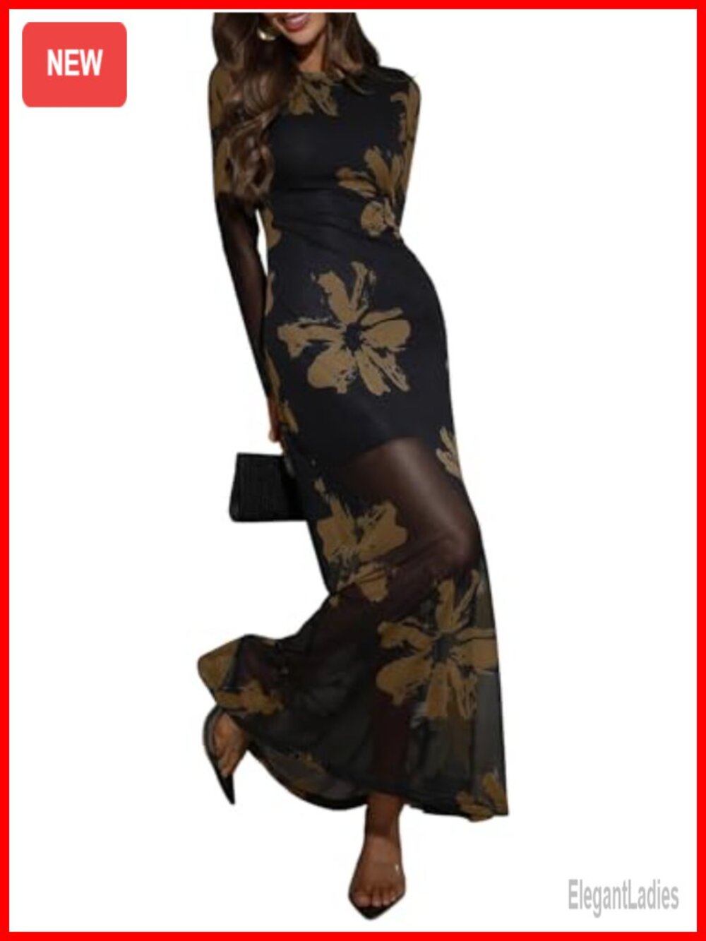 Verdusa Women's Long Sleeve Formal Maxi Dress Crew Neck A-Line Wedding Guest